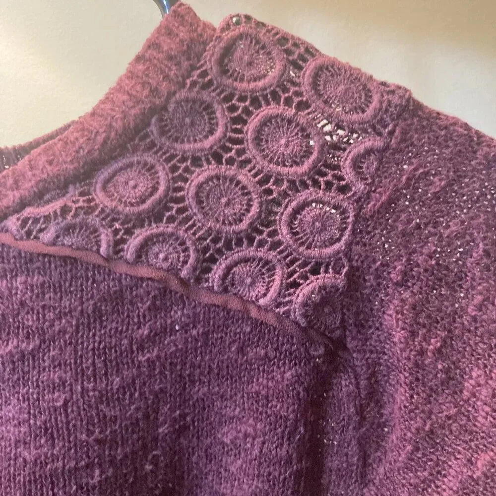 Lucky Brand Burgundy Knit Crochet Lace Sheer Split Back XS